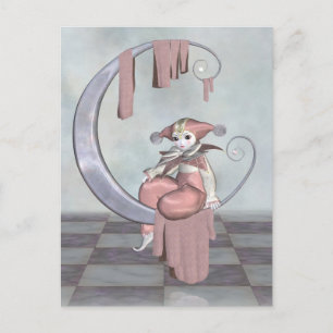 Roze Pierrot Clown Doll op een zilvermaan Briefkaart