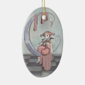 Roze Pierrot Clown Doll op een zilvermaan Keramisch Ornament (Rechts)