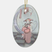 Roze Pierrot Clown Doll op een zilvermaan Keramisch Ornament (Links)