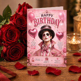 Roze Pierrot Clown Verjaardagskaart Romantisch Vin Kaart