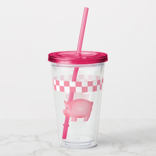 Roze pig acryl drinkbeker (Achterkant)