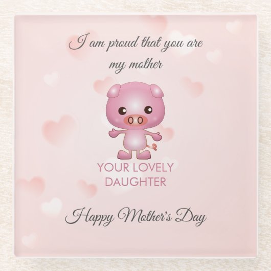 Roze pig glazen onderzetter (Voorkant)