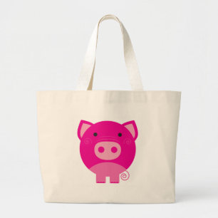 Roze pig grote tote bag