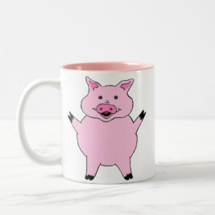 Roze pig tweekleurige koffiemok