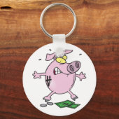 Roze Piggy Bank met geld Sleutelhanger (Voorkant)