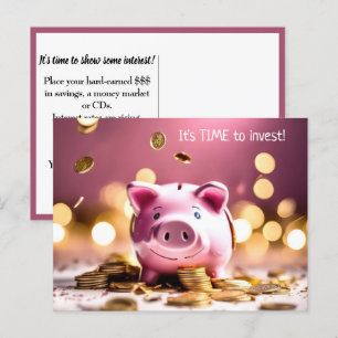 Roze Piggy Bank met munten Briefkaart