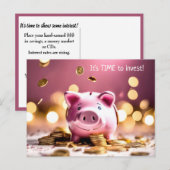 Roze Piggy Bank met munten Briefkaart (Voorkant / Achterkant)