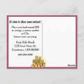 Roze Piggy Bank met munten Briefkaart (Achterkant)