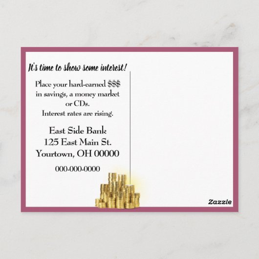 Roze Piggy Bank met munten Briefkaart (Achterkant)