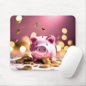 Roze Piggy Bank met munten Muismat (Met muis)