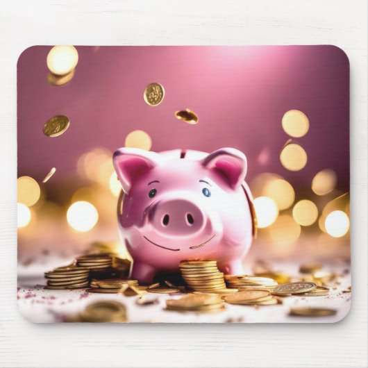 Roze Piggy Bank met munten Muismat (Voorkant)