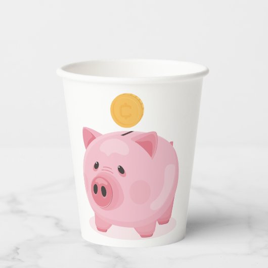 Roze Piggy Bank Papieren Bekers (Voorkant)