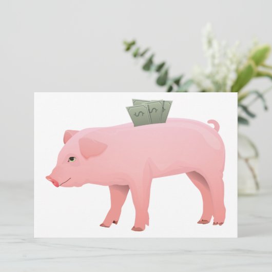 Roze Piggy Bank uitnodigingen (Staand voorkant)