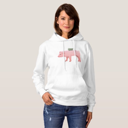 Roze Piggy Bank Vrouwen Hoodie (Voorkant volledig)