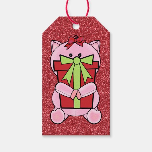 Roze Piggy Sparkle Gift Labels Cadeaulabel (Voorkant)