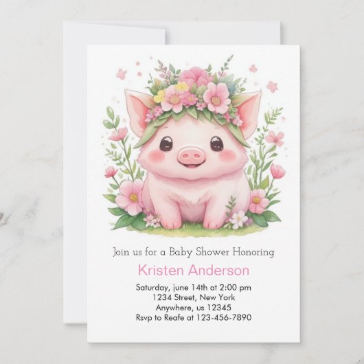 Roze Piggy Whimsical Boerderij Meisje Baby shower Kaart (Voorkant)