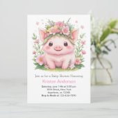 Roze Piggy Whimsical Boerderij Meisje Baby shower Kaart (Staand voorkant)