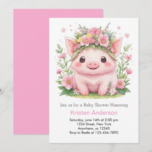 Roze Piggy Whimsical Boerderij Meisje Baby shower Kaart (Voorkant / Achterkant)