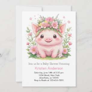 Roze Piggy Whimsical Boerderij Meisje Baby shower Kaart