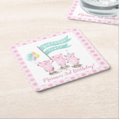 Roze Piggys Kids Verjaardagsfeestje Kartonnen Onderzetters (Schuin)