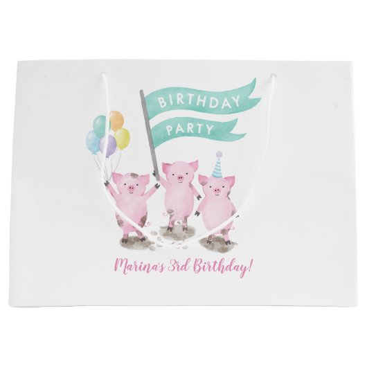 Roze Piggys Kids Verjaardagstas Groot Cadeauzakje (Voorkant)