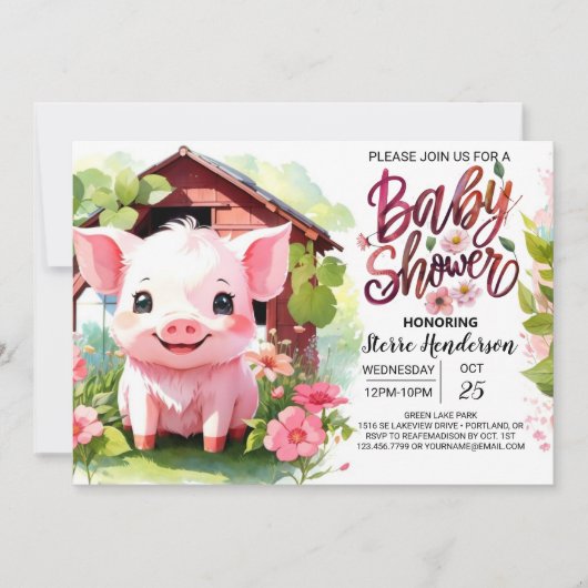 Roze Piglet Boerderijdieren Baby shower Kaart (Voorkant)
