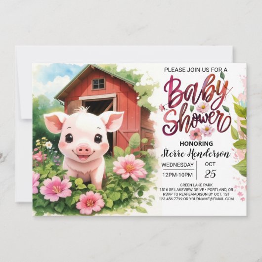 Roze Piglet's Boho Bash Bloemen Baby shower Kaart (Voorkant)