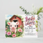 Roze Piglet's Boho Bash Bloemen Baby shower Kaart (Staand voorkant)