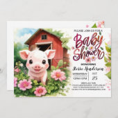Roze Piglet's Boho Bash Bloemen Baby shower Kaart (Voorkant / Achterkant)