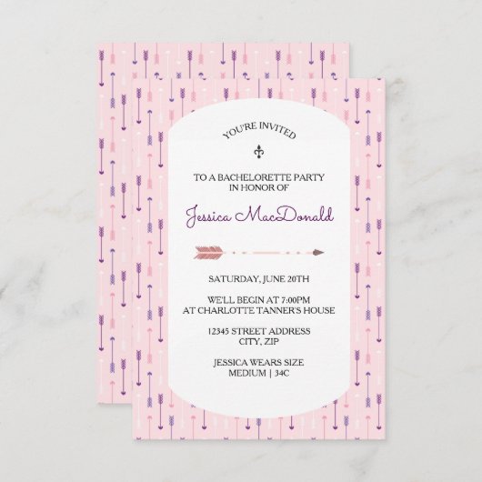 Roze pijlen - 3X5 Bachelorette partijuitnodiging Kaart (Voorkant / Achterkant)