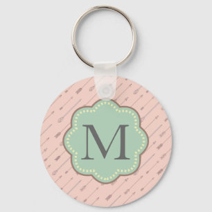 Roze pijlen monogram sleutelhanger
