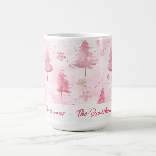 Roze pijnbomen Waterverf kerst Koffiemok (Center)