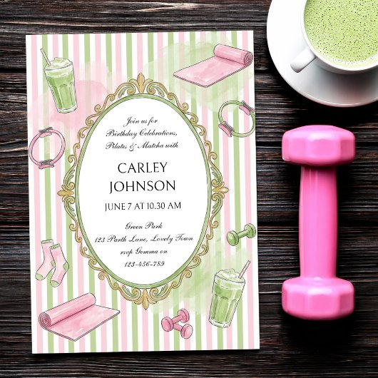 Roze Pilates- en Matcha-verjaardagsviering Kaart