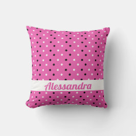 Roze Pillow met Ditsy Black en White Polka Dots Kussen