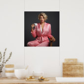 Roze Pin-Up Girl Model Portret Kantoor Vrouw Poster (Keuken)