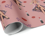 roze pin up girl patroon cadeaupapier (Rol Hoek)