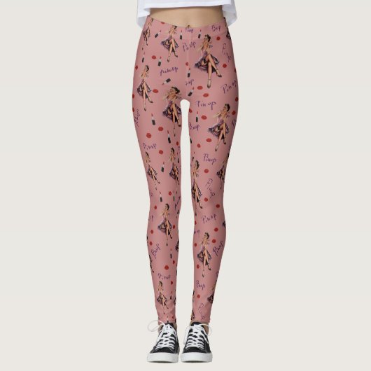 roze pin up girl patroon leggings (Voorkant)