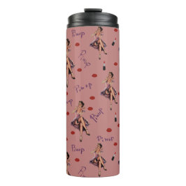 roze pin up girl patroon thermosbeker