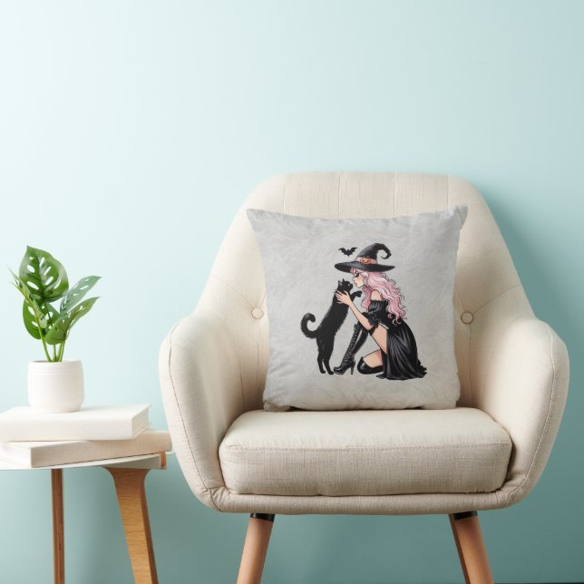 Roze Pin Up Heks Kussen (Stoel)
