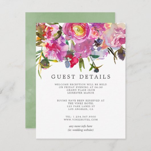  roze pinda's bruiloft gastgegevens informatiekaartje (Voorkant / Achterkant)