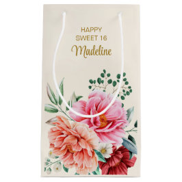 Roze pinda's Burgundy Floral Leaves Sweet 16 Smal Klein Cadeauzakje