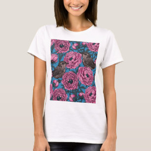 Roze pinda's en blauwe draden t-shirt