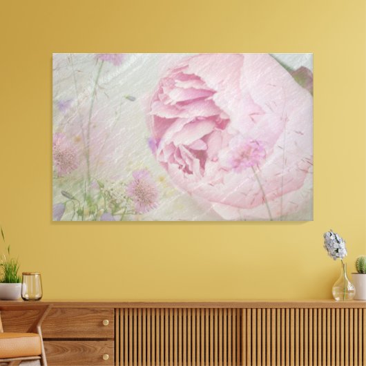 Roze pinda's en wilde bloemen canvas afdruk (Insitu (Woonkamer))