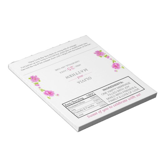 Roze pinda's Floral Wedding Snoep Wrappers Notitieblok (Schuin)