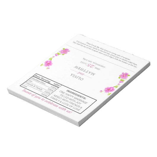 Roze pinda's Floral Wedding Snoep Wrappers Notitieblok (Linkerzijde)