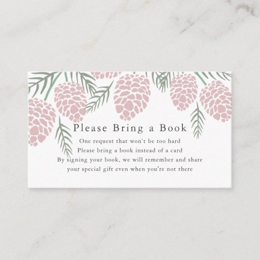 Roze Pine Cone White Baby shower Book Request Informatiekaartje (Voorkant)