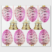 Roze Pinecones en Bells Wrapping Paper Cadeaupapier (Vlak)