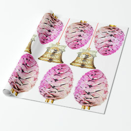Roze Pinecones en Bells Wrapping Paper Cadeaupapier
