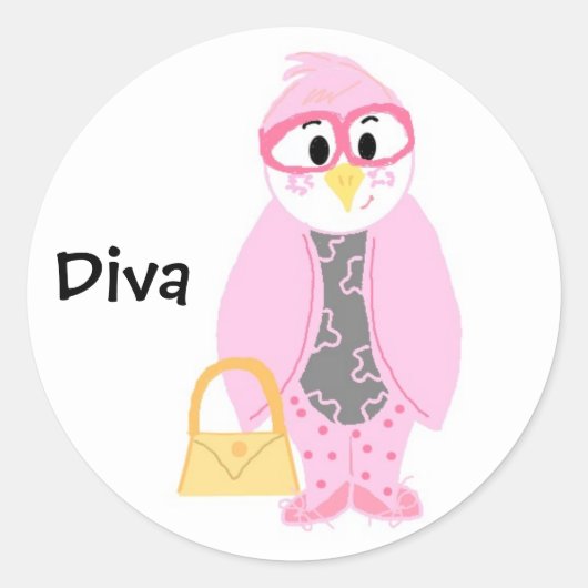 Roze Pinguïn Diva Ronde Sticker (Voorkant)