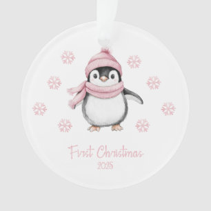 Roze Pinguïn Eerste Kerstmis Ornament